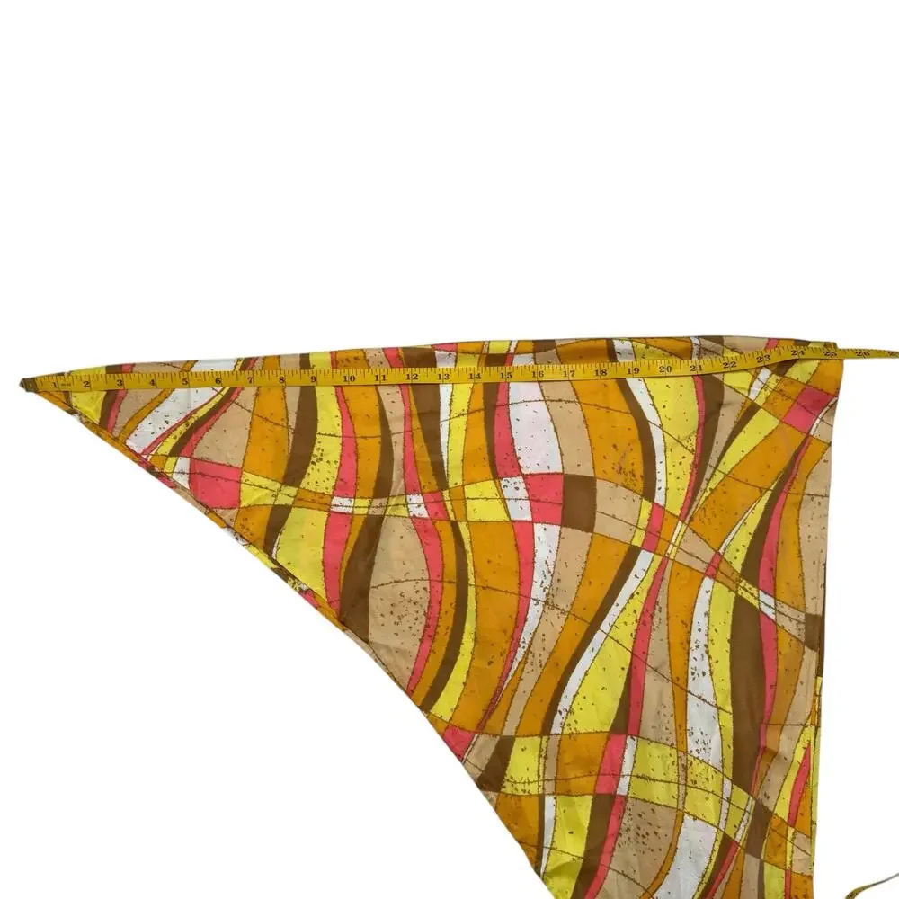 Vintage Handmade Mod Triangle Scarf Retro Orange Tan Yellow Headcover Polyester - Picture 3 of 7
